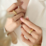Titanium Steel Inlaid Zircon Embossed Ring - Trendsi - Flyclothing LLC