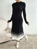 Contrast Mock Neck Long Sleeve Sweater Dress - Trendsi - Flyclothing LLC