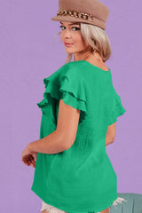 BiBi Ruffle Sleeve Wrinkled Cotton Gauze Top - Trendsi - Flyclothing LLC