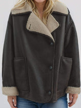 Collared Neck Long Sleeve Plush Jacket - Trendsi - Flyclothing LLC
