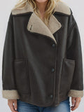 Collared Neck Long Sleeve Plush Jacket - Trendsi