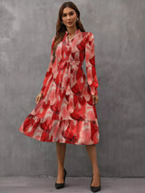 Notched Tie Waist Long Sleeve Dress - Trendsi - Flyclothing LLC