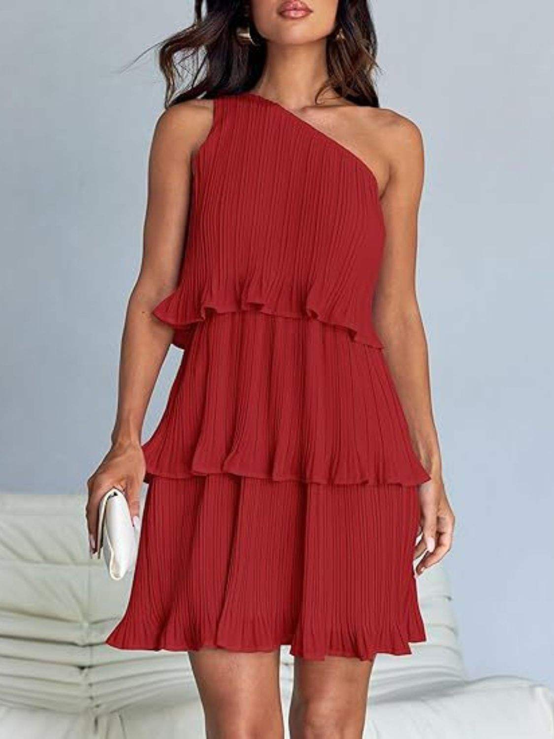 Layered Single Shoulder Mini Dress - Trendsi - Flyclothing LLC