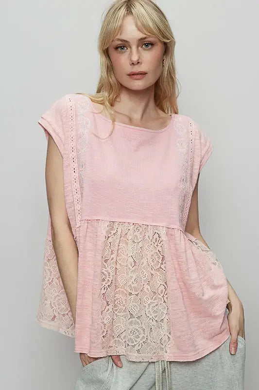 POL Embroidered Detail Boat Neck Cap Sleeve Lace Blouse - Trendsi - Flyclothing LLC