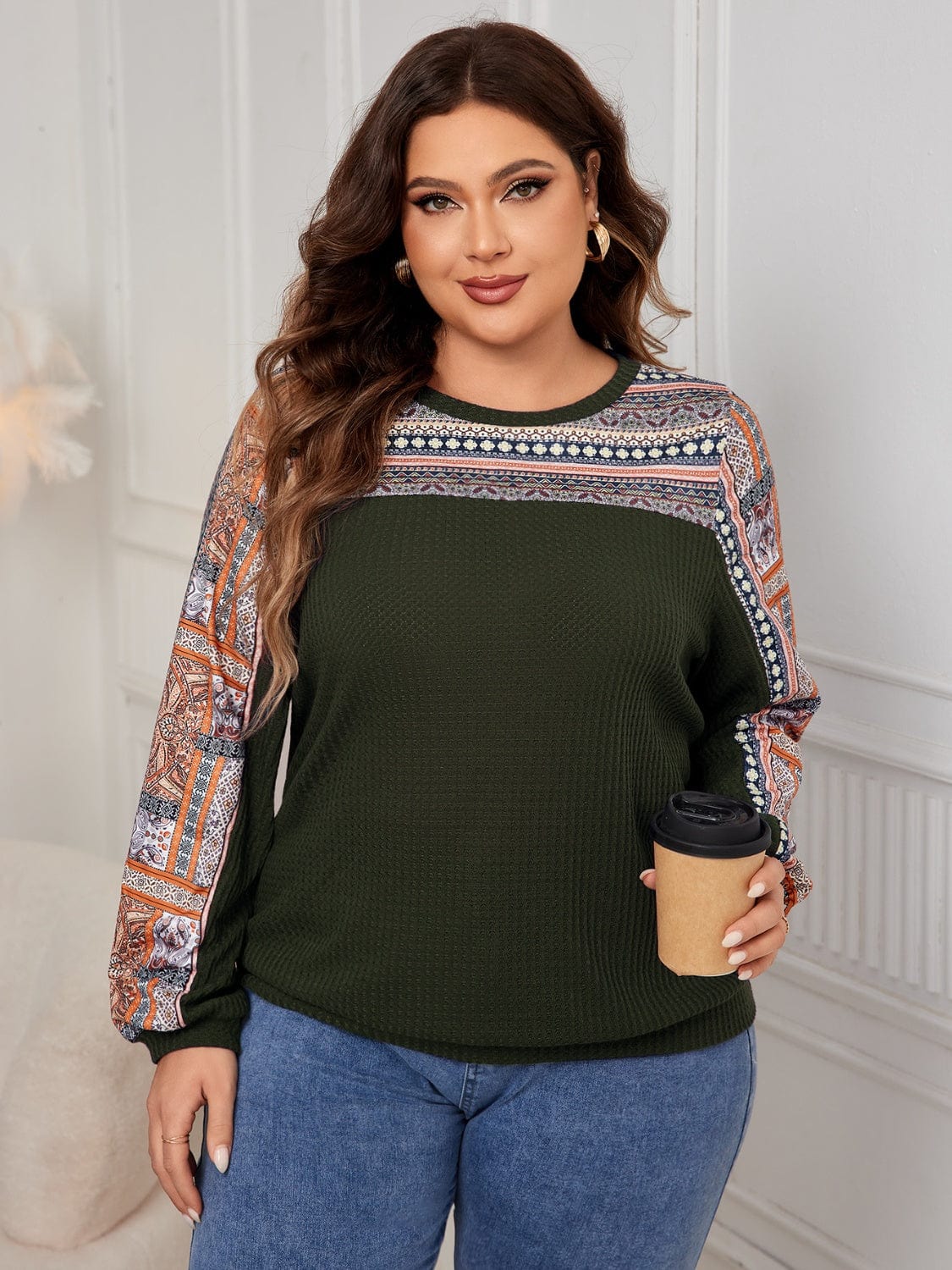 Plus Size Printed Long Sleeve Sweatshirt - Trendsi