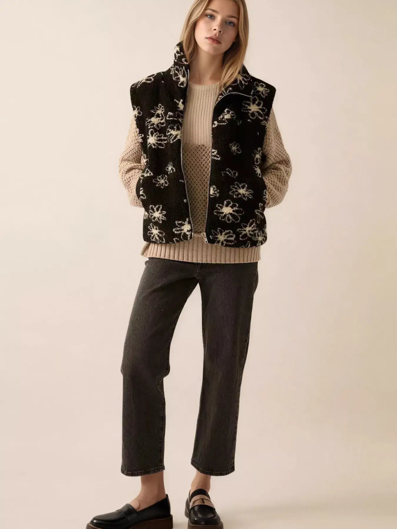 Zip Up Vest Coat with Pockets - Trendsi - Flyclothing LLC