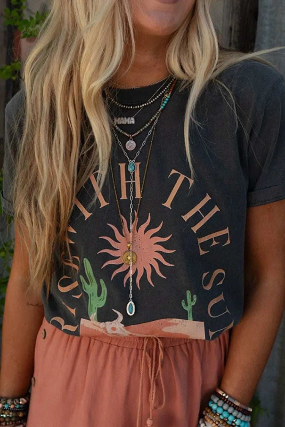 RISE WITH THE SUN Graphic Round Neck Short Sleeve T-Shirt - Trendsi - Flyclothing LLC