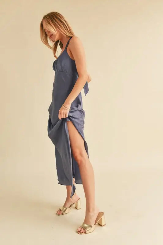 Aemi + Co Ruched Side Slit Cutout Back Maxi Cami Dress - Trendsi - Flyclothing LLC
