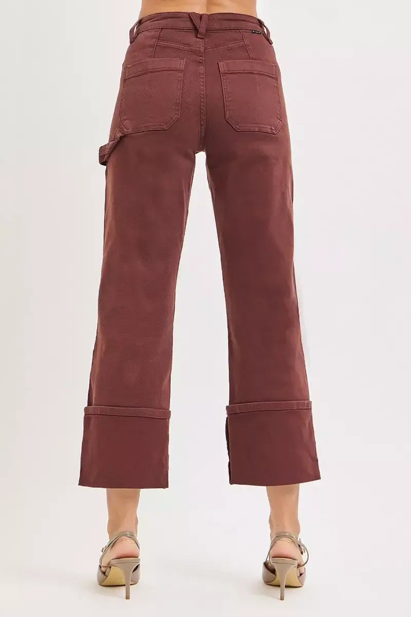 RISEN Full Size High Rise Wide Straight Cuffed Patch Jeans Plus Size - Trendsi - Flyclothing LLC