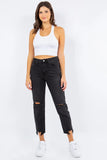 American Bazi High Waist Distressed Cropped Straight Jeans - Trendsi