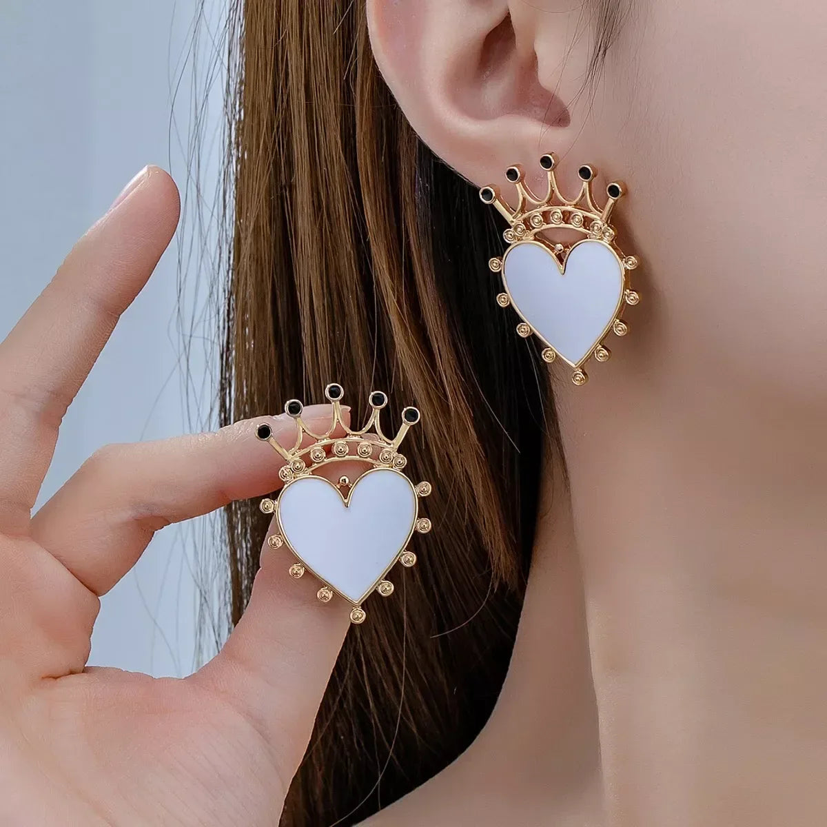 Crown Heart Stud Earrings - Trendsi - Flyclothing LLC