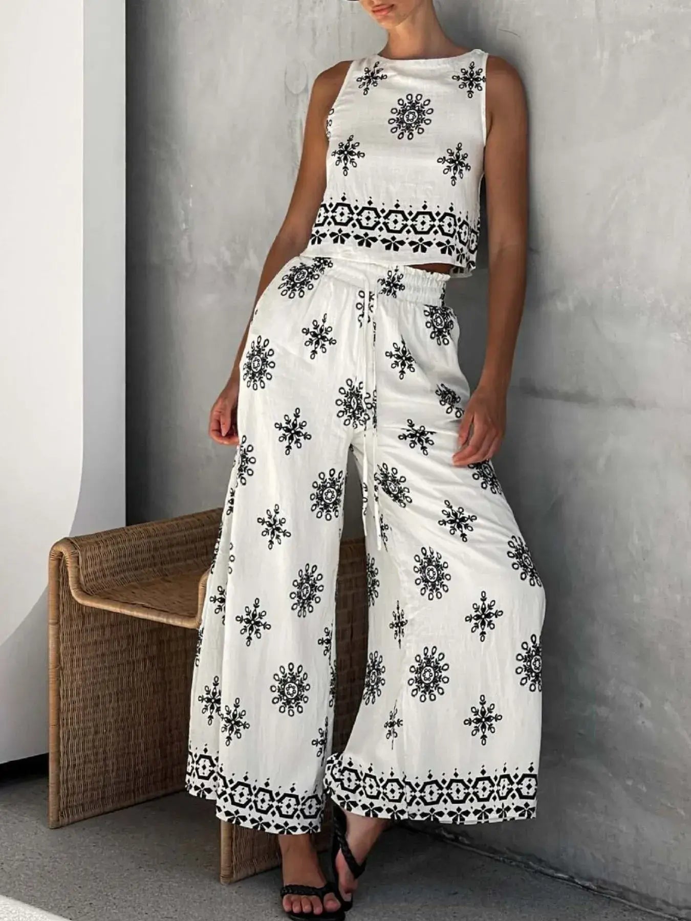 Printed Tank and Pants Set - Trendsi - Flyclothing LLC