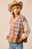 BiBi Plaid And Stripe Mix And Match Top With Open Seam - Trendsi - Flyclothing LLC