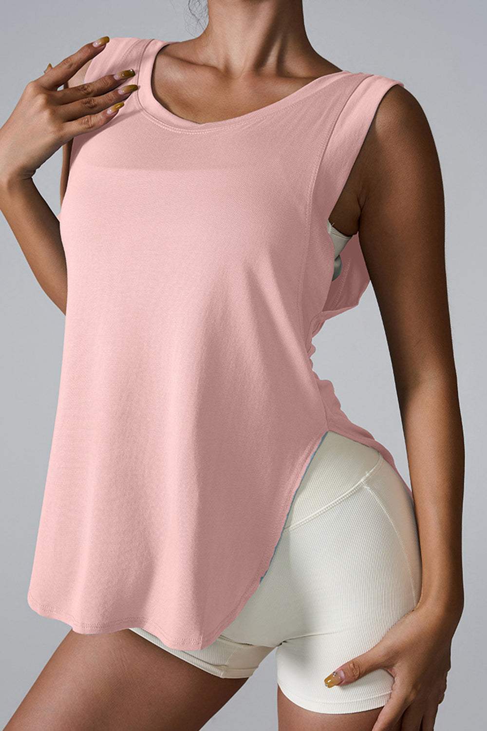 Slit Round Neck Active Tank - Trendsi - Flyclothing LLC