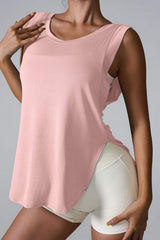 Slit Round Neck Active Tank - Trendsi - Flyclothing LLC