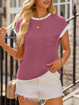 Contrast Trim Round Neck Short Sleeve T-Shirt - Trendsi - Flyclothing LLC