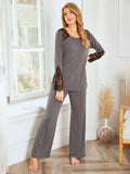 Lace Detail Long Sleeve Top and Pants Lounge Set - Trendsi - Flyclothing LLC