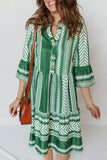 Ethnic Print Half Button 3/4 Sleeve Casual Dress - Trendsi - Flyclothing LLC