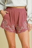 Umgee Full Size Linen Blend Shorts with Floral Embroidered Details Plus Size - Trendsi