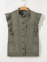 Ruffled Patchwork Denim Jacket Vest - Trendsi - Flyclothing LLC