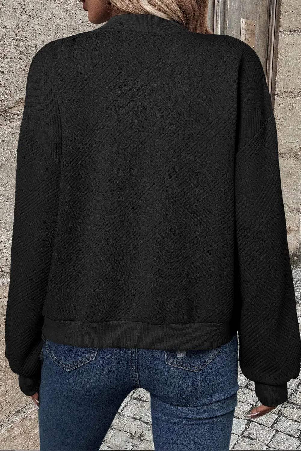 Textured Zip Up Baseball Collar Jacket - Trendsi - Flyclothing LLC