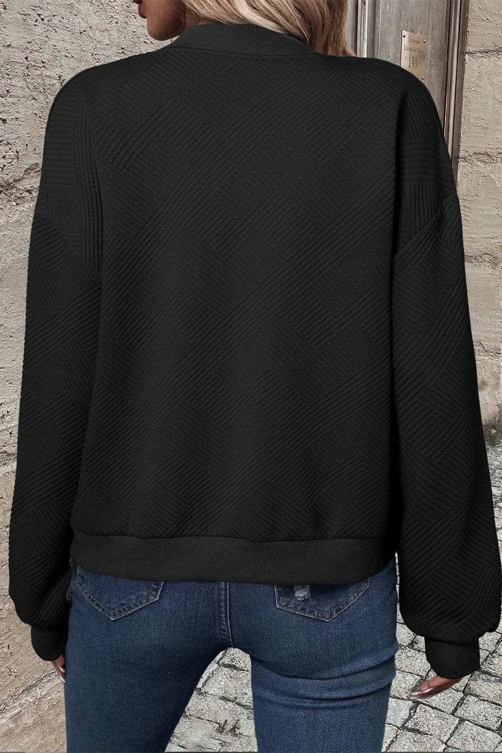 Textured Zip Up Baseball Collar Jacket - Trendsi - Flyclothing LLC