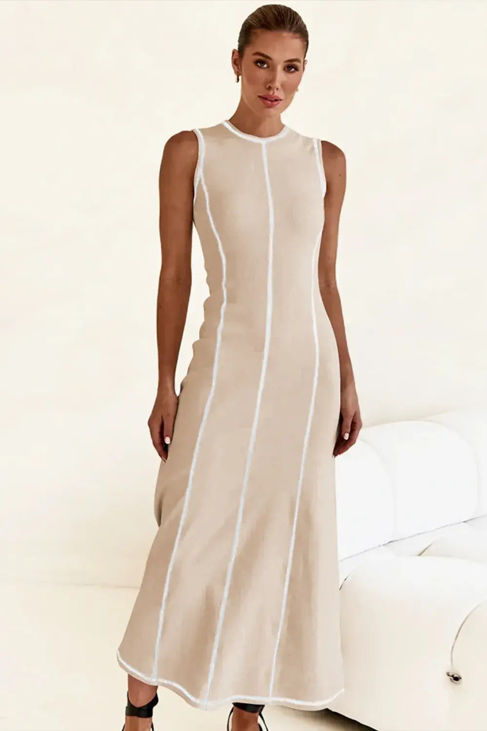 Contrast Stitching Maxi Tank Dress - Trendsi - Flyclothing LLC