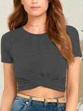 Round Neck Short Sleeve Crop T-Shirt - Trendsi - Flyclothing LLC