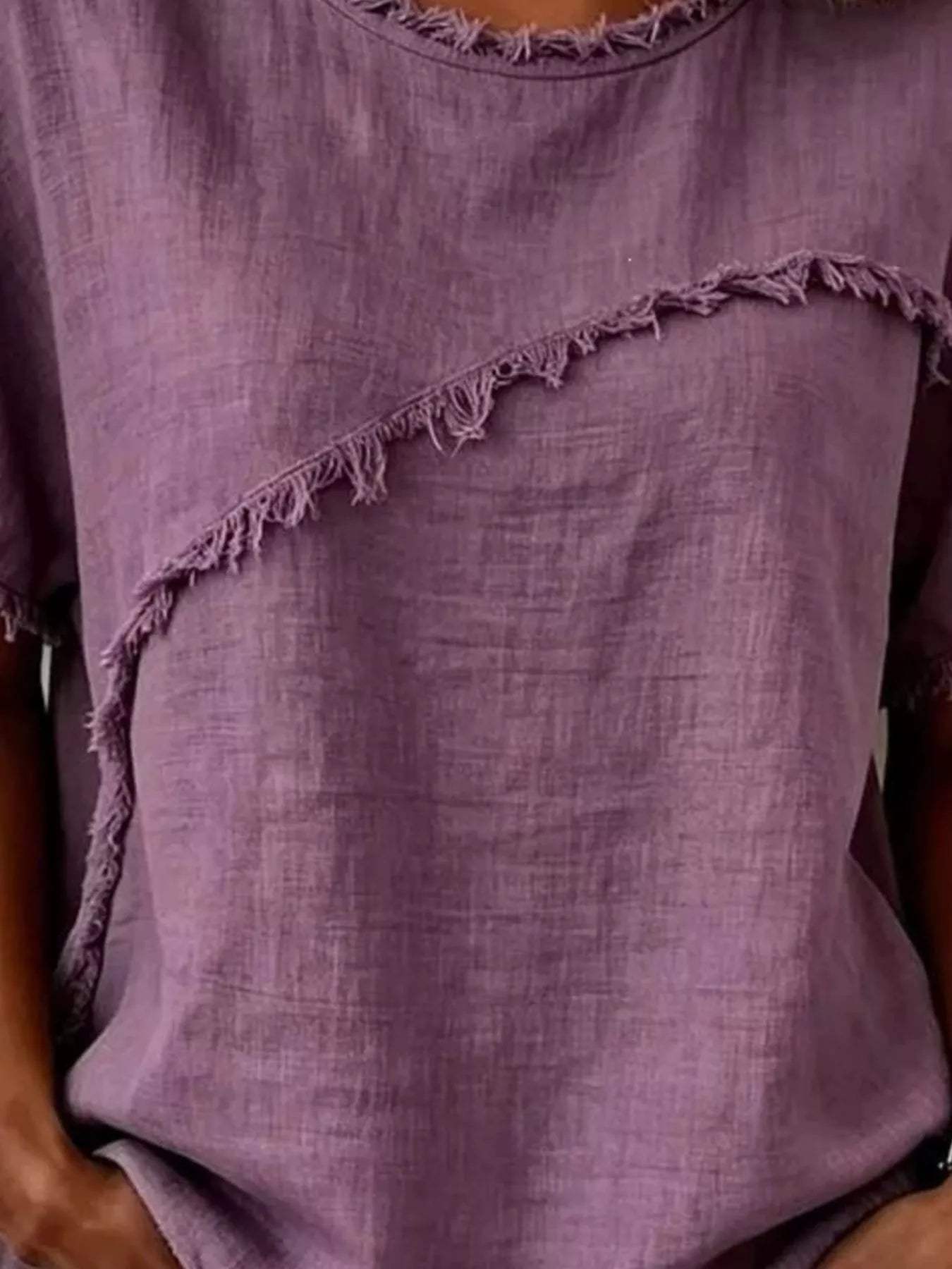 Full Size Frayed Hem Short Sleeve Top Plus Size - Trendsi - Flyclothing LLC