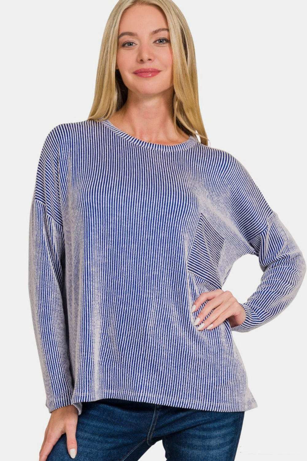 Zenana Ribbed Striped Long Sleeve T-Shirt - Trendsi - Flyclothing LLC