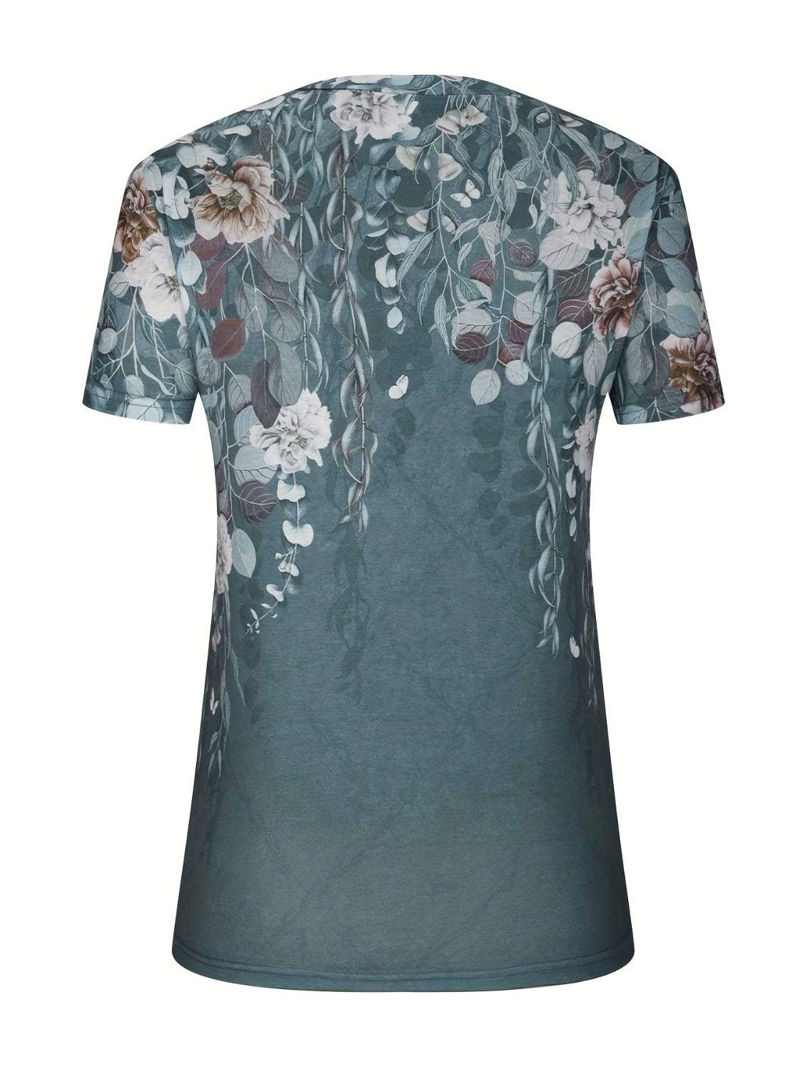 Full Size Printed Notched Short Sleeve Blouse - Trendsi - Flyclothing LLC