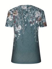 Full Size Printed Notched Short Sleeve Blouse - Trendsi