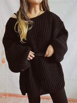 Boat Neck Long Sleeve Sweater with Belt - Trendsi - Flyclothing LLC