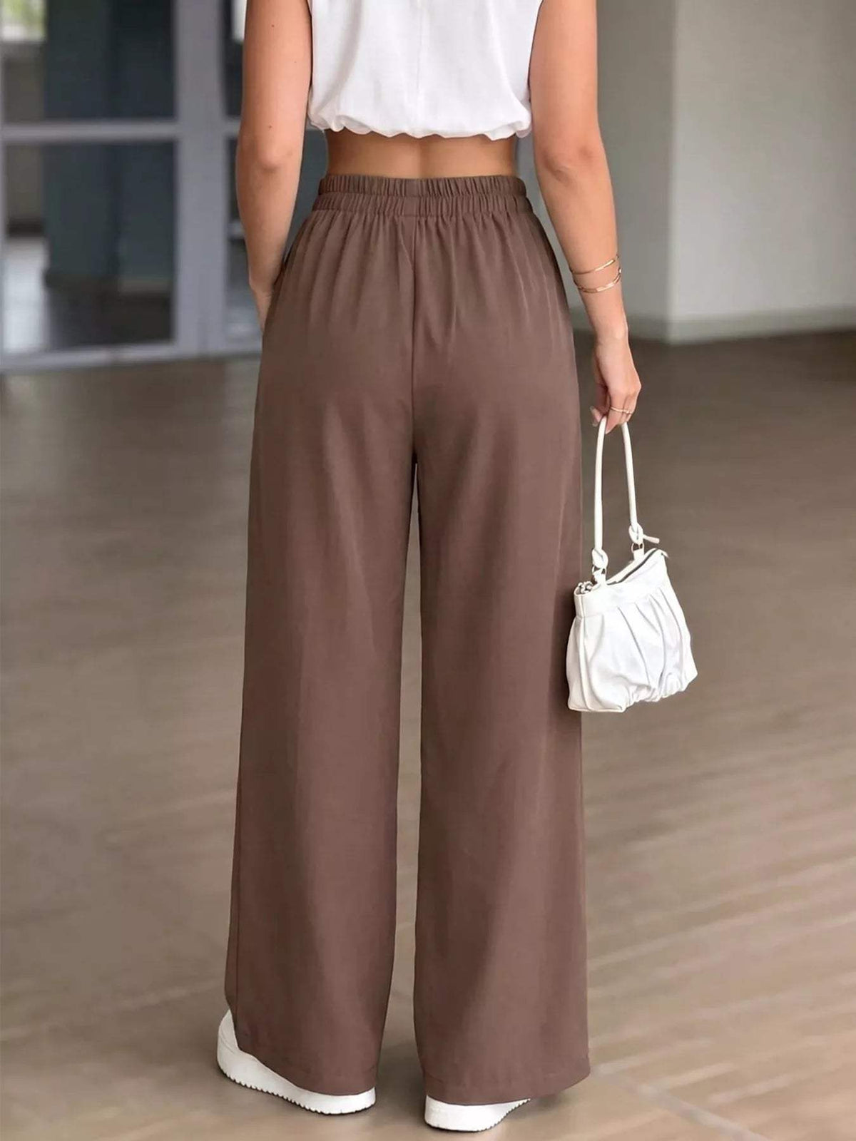 High-Waisted Wide-Leg Drawstring Pants - Trendsi - Flyclothing LLC