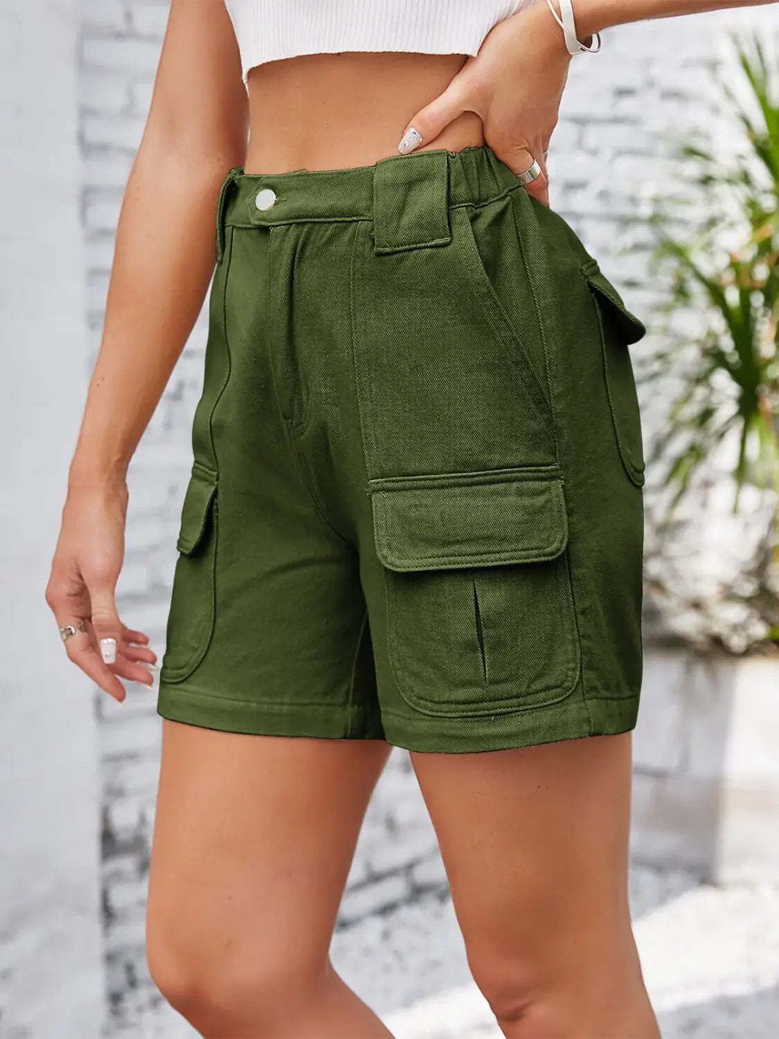 High Waist Washed Denim Shorts - Trendsi - Flyclothing LLC