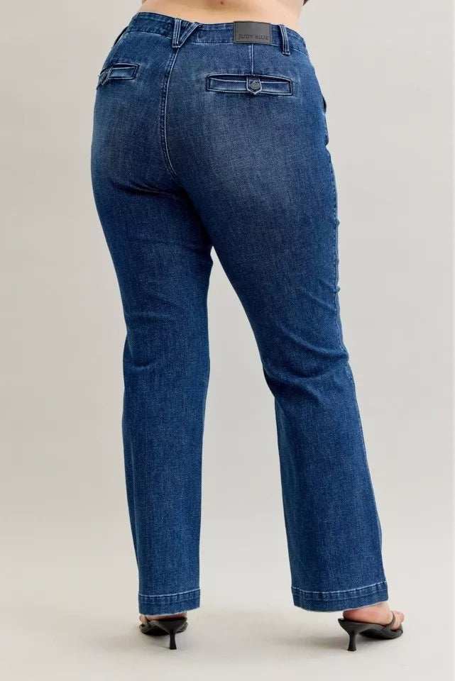 Judy Blue Full Size Mid Rise Bootcut Jeans with Welt Pockets Plus Size - Trendsi - Flyclothing LLC
