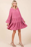 Mittoshop Tiered Notched Flare Sleeve Dress - Trendsi - Flyclothing LLC