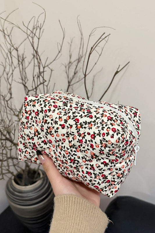 Floral Quilted Clutch with Plaid Lining - Trendsi
