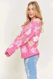 ADORA Full Size Floral Popped 2-Tone Sweater Top Plus Size - Trendsi