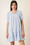 Mittoshop Tassel Tie Plaid Gauze Short Sleeve Mini Dress - Trendsi