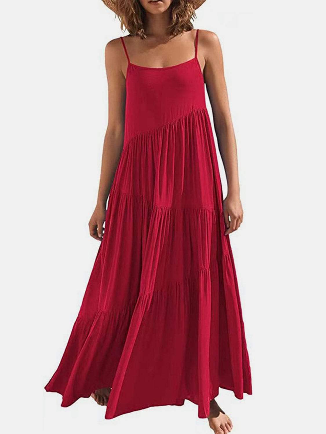 Full Size Ruched Tiered Spaghetti Strap Dress - Trendsi - Flyclothing LLC