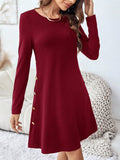 Round Neck Long Sleeve Mini Dress with Pockets - Trendsi