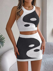 Round Neck Sleeveless Top and Skirt Knit Set - Trendsi