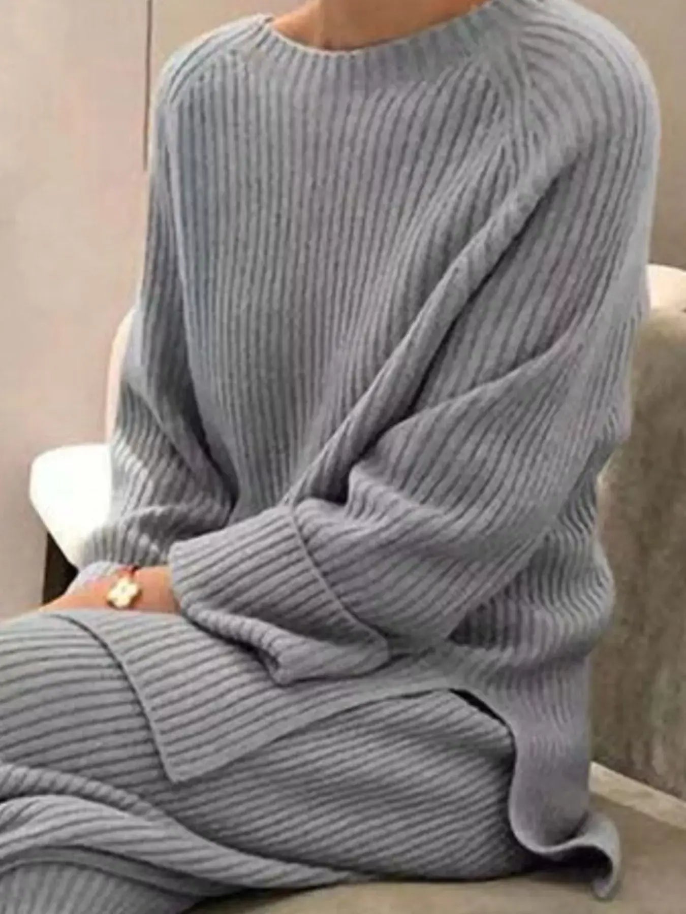 Full Size Ribbed Knit Relaxed Fit Top and Pants Sweater Set Plus Size - Trendsi - Flyclothing LLC
