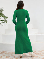 Ruched Round Neck Long Sleeve Dress - Trendsi