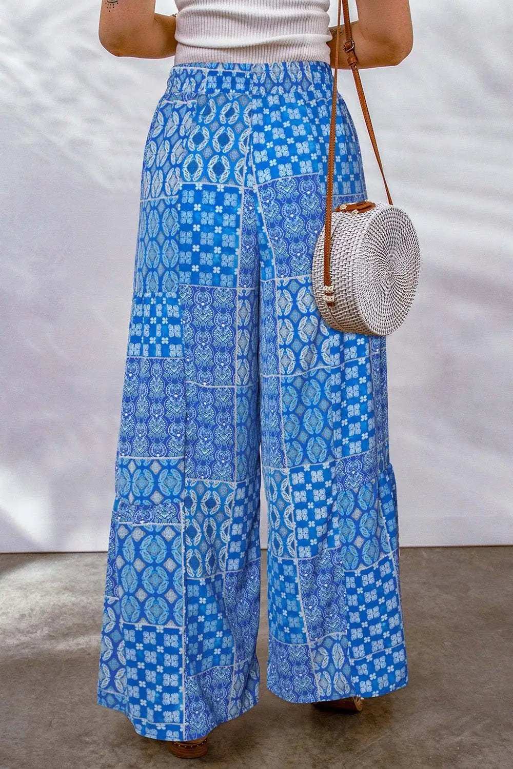 Full Size Drawstring Printed Wide Leg Pants - Trendsi - Flyclothing LLC