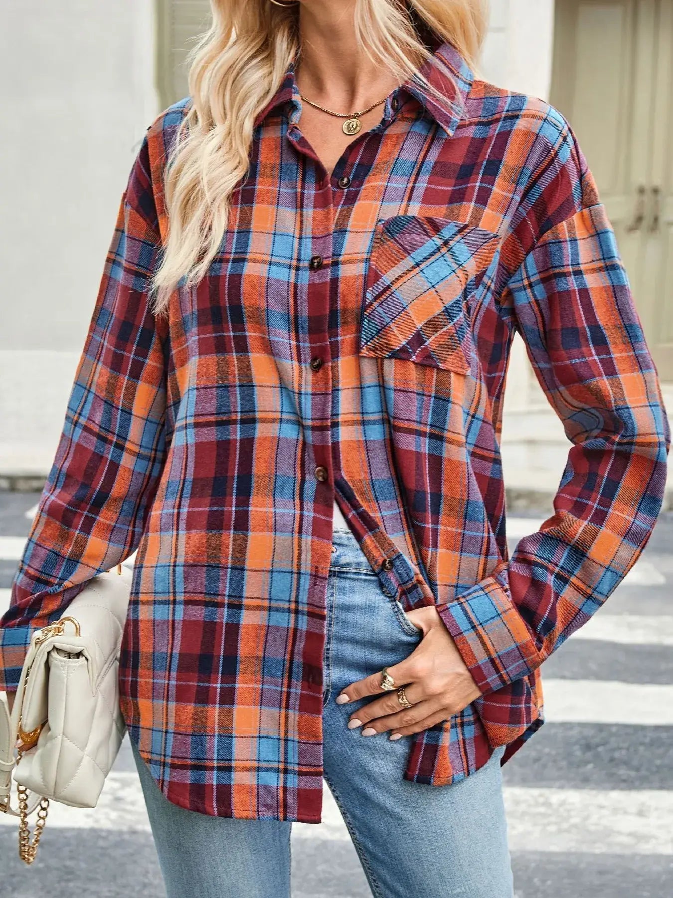 Plaid Button Up Long Sleeve Shirt - Trendsi - Flyclothing LLC