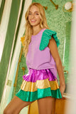 BiBi Mardigras Theme Frayed Edge Ruffled Top - Trendsi - Flyclothing LLC