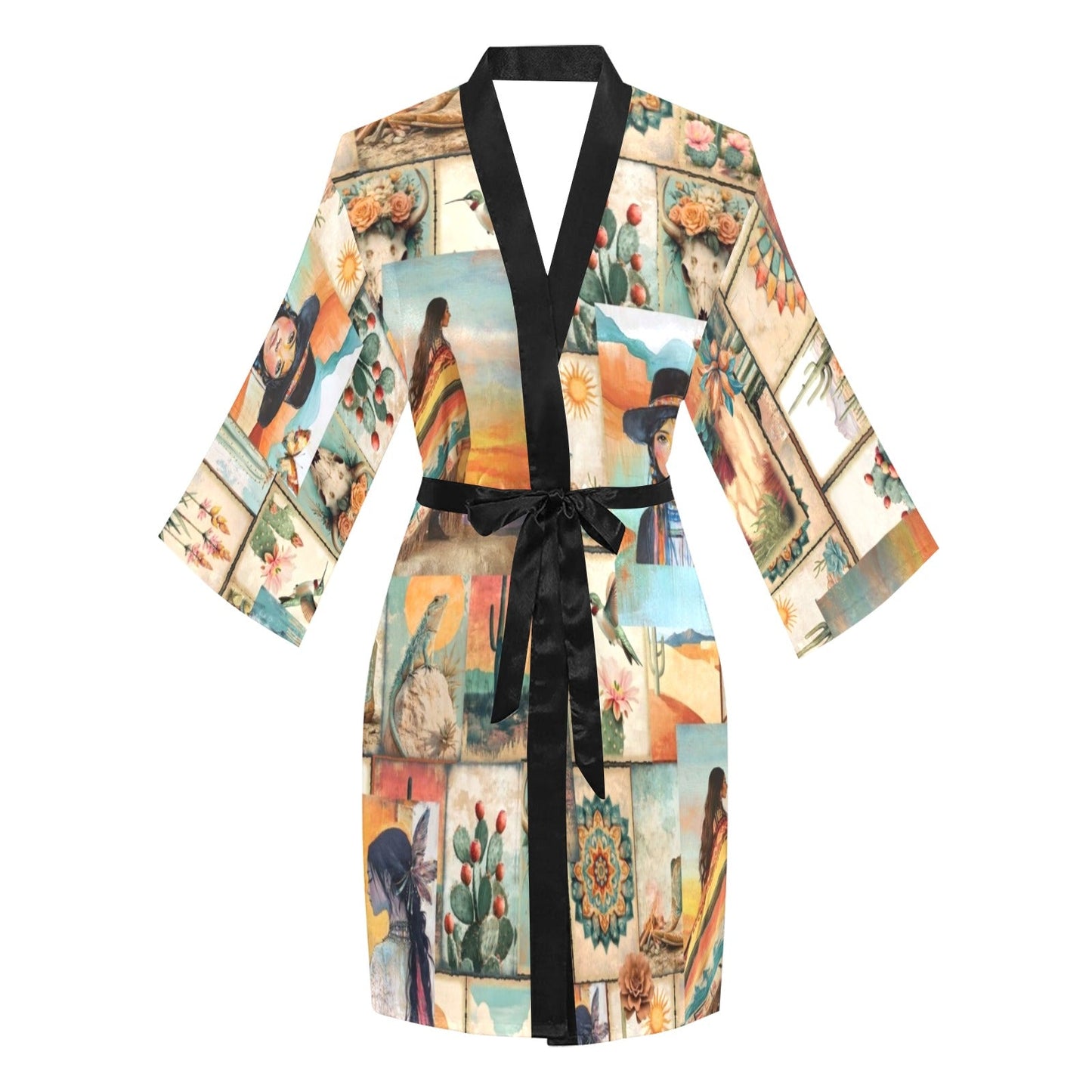 Baha Ranch Colores de Mexico Pictures of the Southwest Satin Kimono Sleeve Robe
