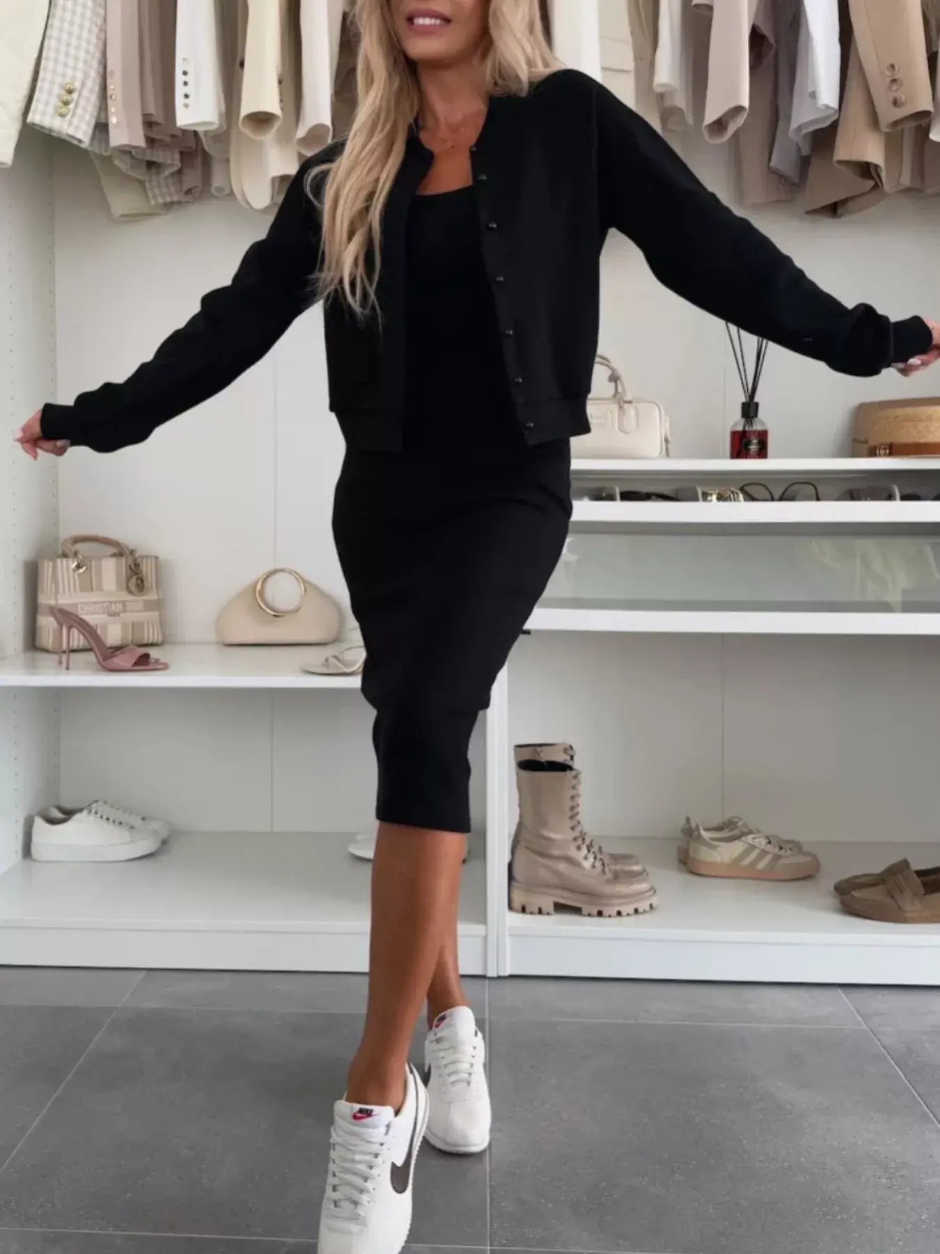 Full Size Slit Square Neck Dress and Outerwear Set Plus Size - Trendsi - Flyclothing LLC